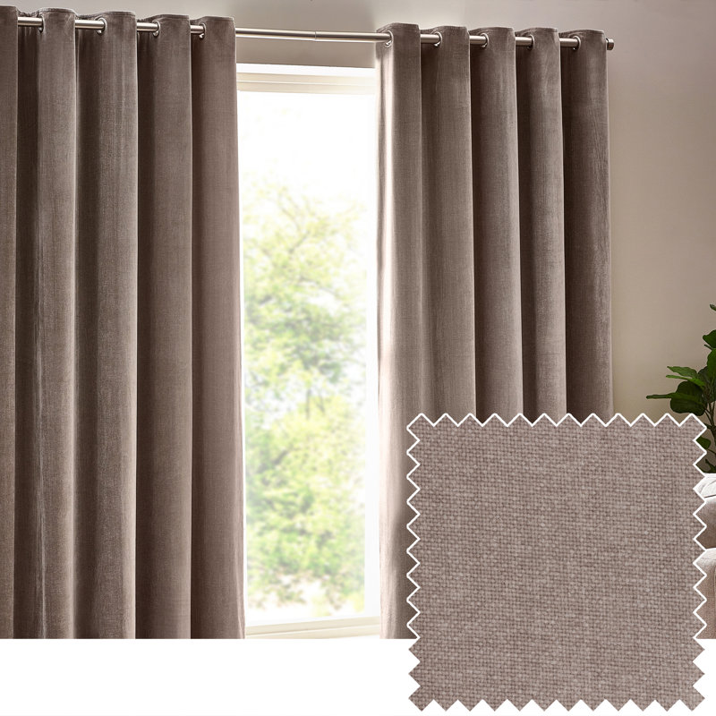 Heavy Chenille Room Darkening Eyelet Curtains, 168cm Width x 183cm Drop, Greige