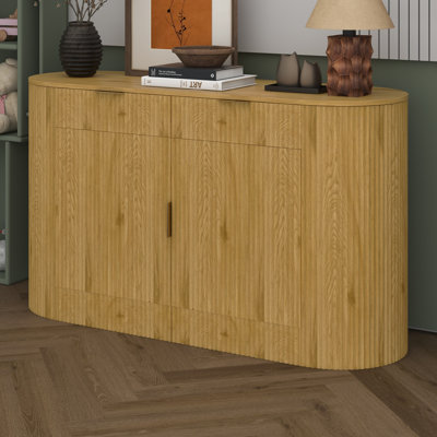 55.1" Sideboard Buffet Cabinet, Curved Storage Cabinet With 2 Doors & 2 Drawers, Curved Side Door & 3-Tier Shelves
