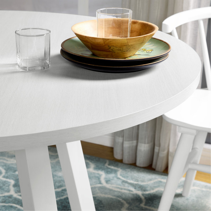 Table de salle à manger ronde Edo, base tréteaux, finition blanche