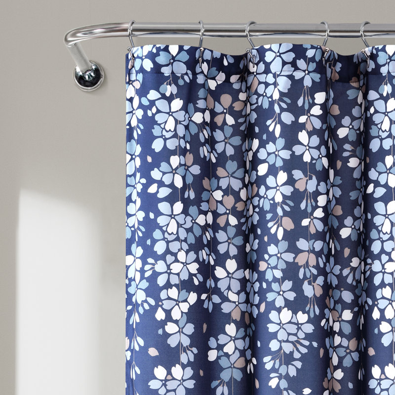 Rideau de douche simple à motif floral Weeping Flower, Bleu marine