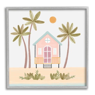 «Tropical Summer Paradise Beachside House Palm Trees» par Nina Muis Surface Design - Peinture