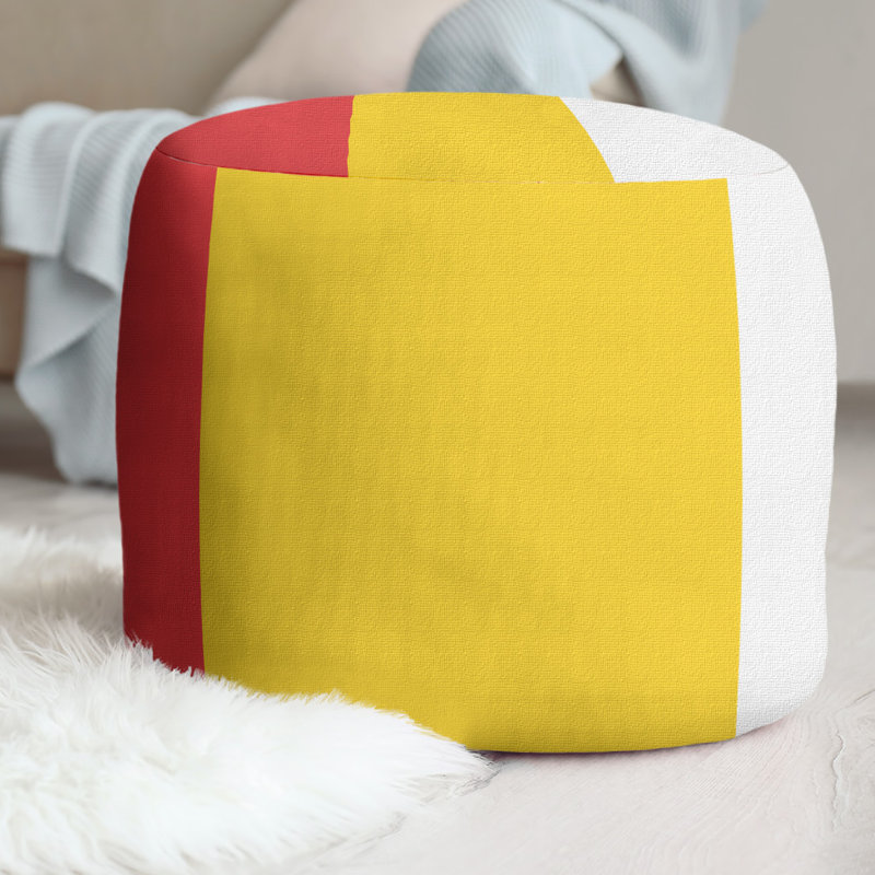 Repose-pieds cubique rond à rayures 20,5", Rouge / jaune / blanc