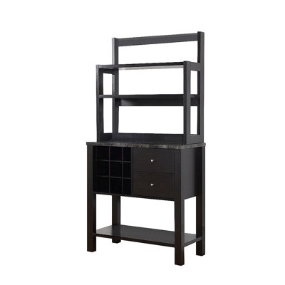 Armoire en marbre / bois avec trois tablettes, un compartiment à vin et deux tiroirs - cacao rouge
