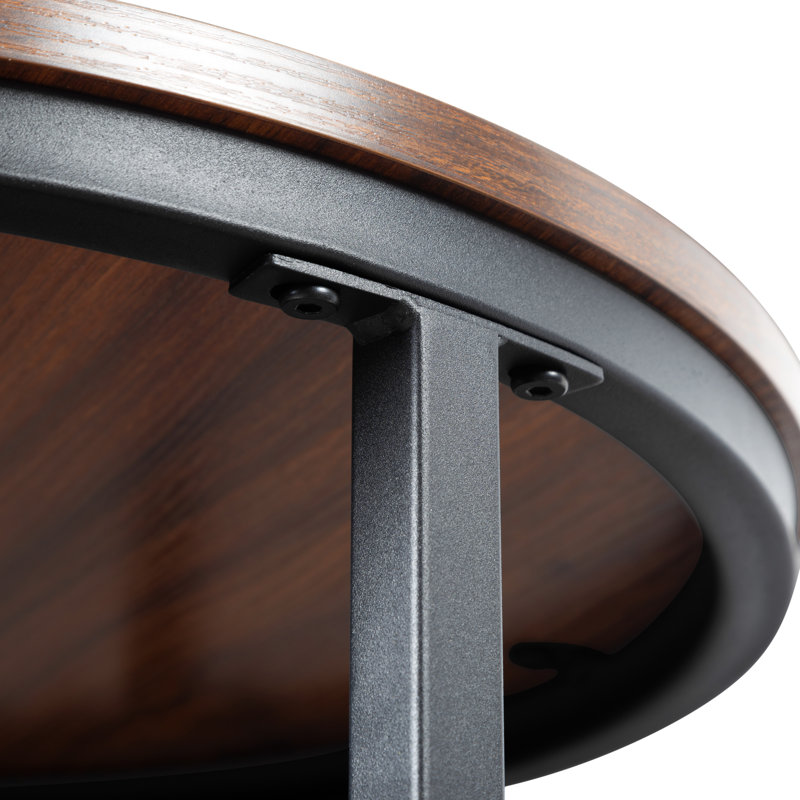 Iysiss Round Modern Nesting Coffee (Set of 2), Stacking Living Room Accent Tables with Tabletops and Metal Frame, Brown