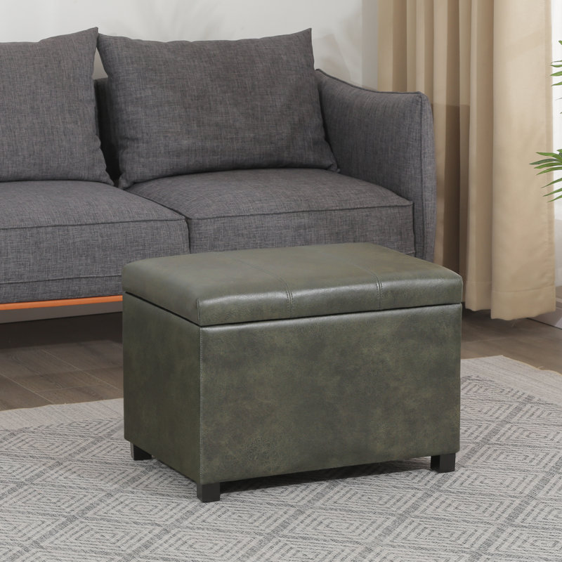 24" Faux Leather Storage Ottoman, Green