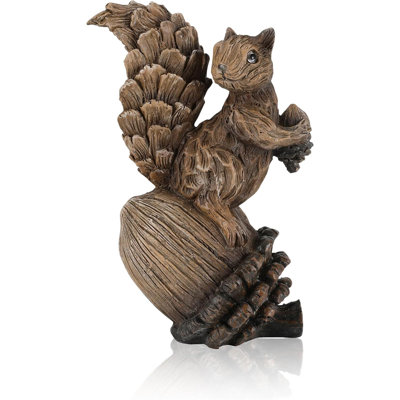 Handcrafted Resin Squirrel Figurine On Pinecone - 8'' Woodland Animals Statue For Fall Winter Spring Summer Christmas Decor (Squirrel)