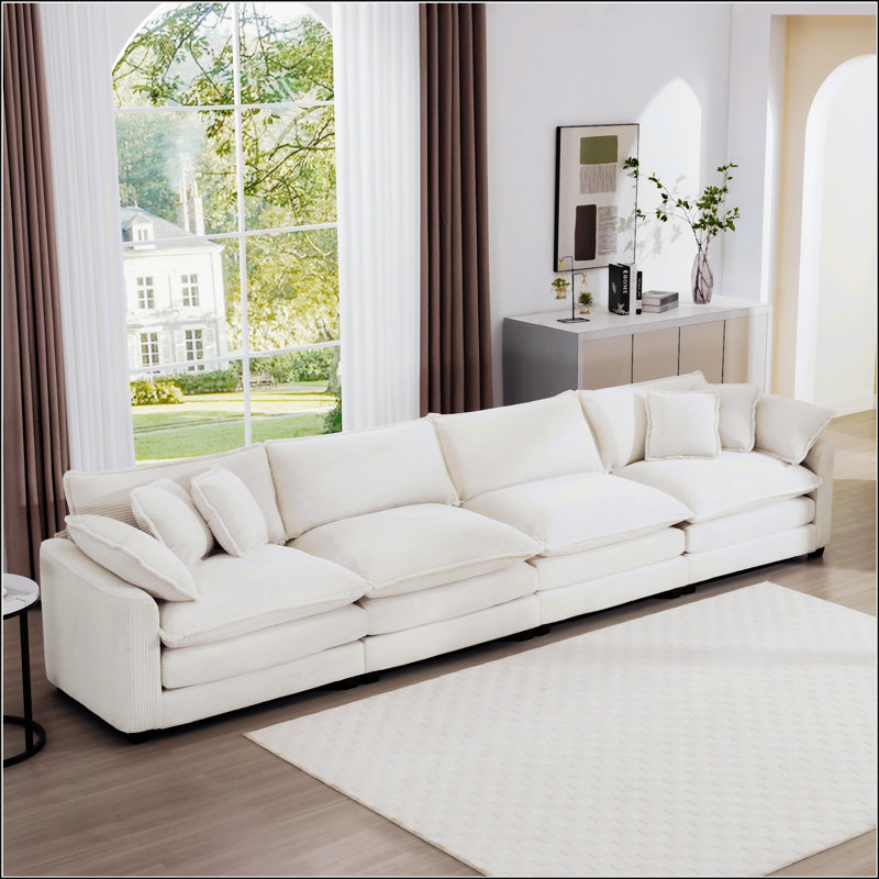 Canapé Bequette, H 34 po x l 150 po x P 34,5 po, 4, Velours côtelé brun clair