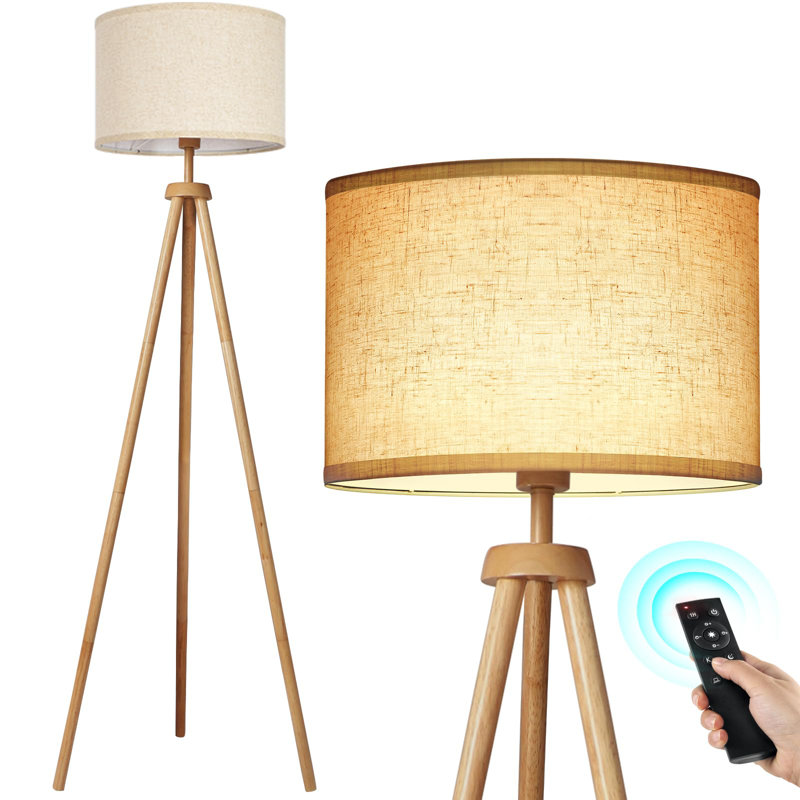 Modern Wood Tripod Floor Lamp, 63" Tall, 4 Color Temperatures, Remote Control