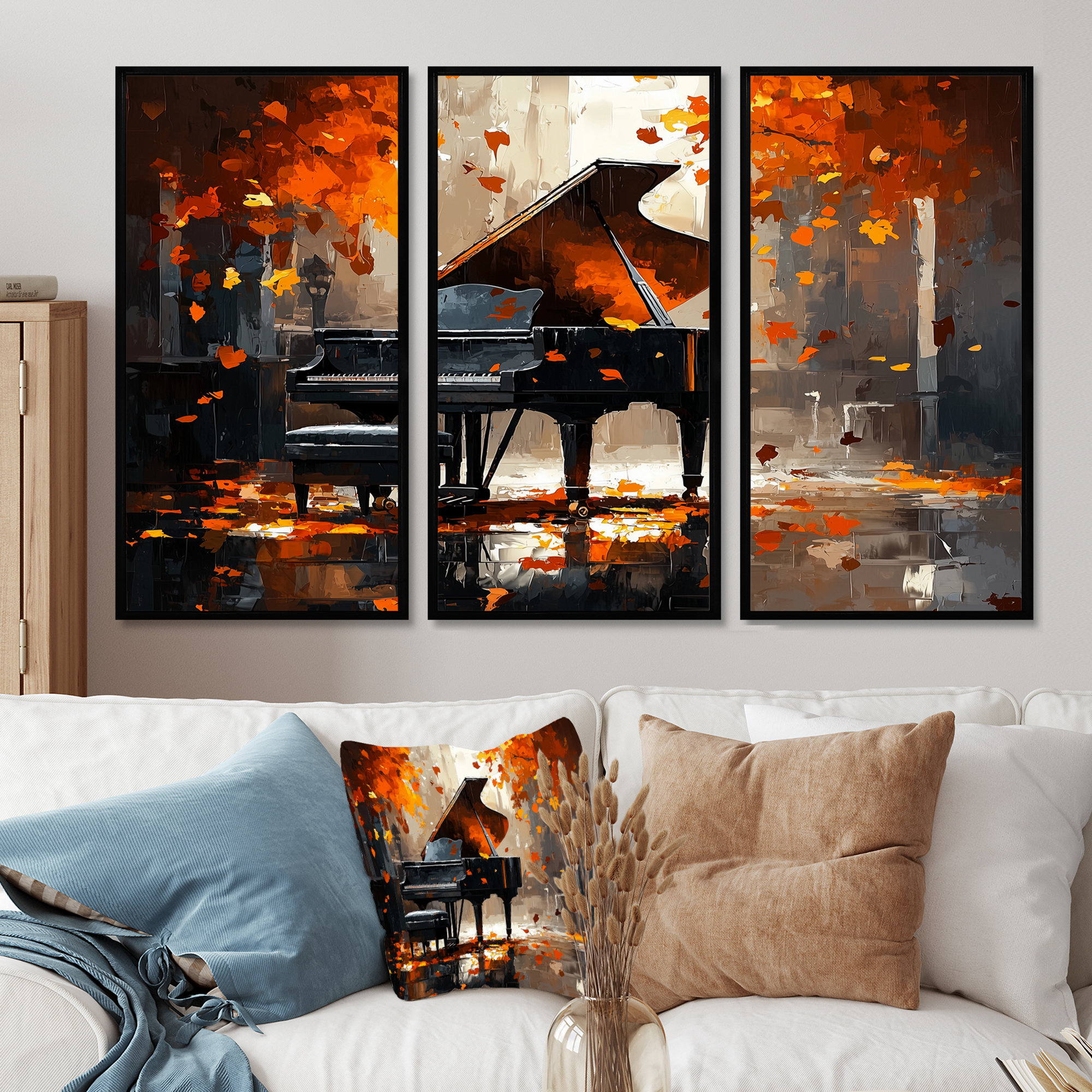 Lark Manor™ Orange Black Piano On Stage II - Music Piano Wall Art ...