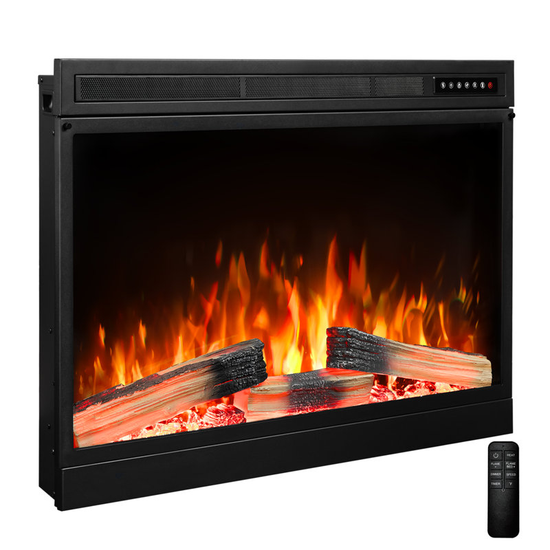 36"Electric Fireplace Insert,Four 3D Color with Log and Flame, Adjustable Flame Speed, 27.05" H x 38.98" W x 6.61" D