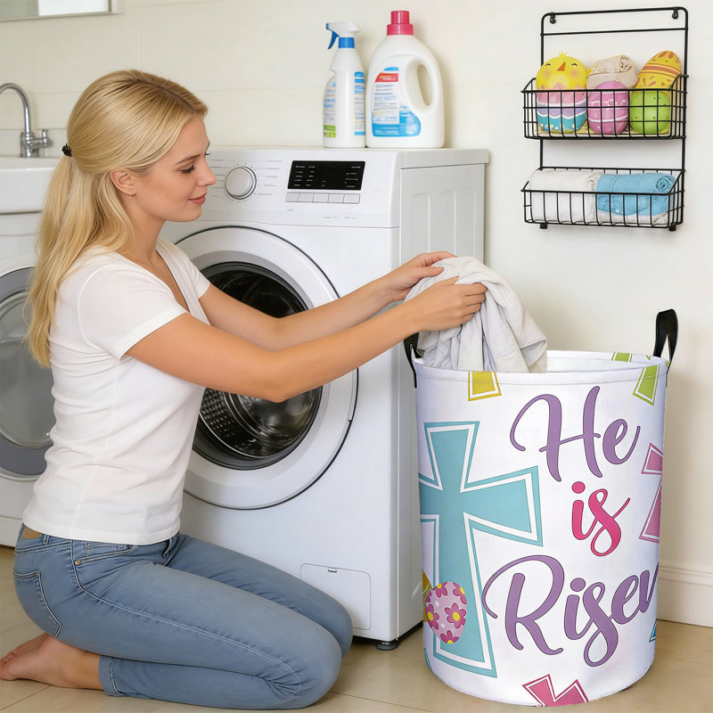 Easter Laundry Hamper Basket With Handles Foldable Storage Bin For Home Decor Holiday Clothes Toys Organization Easter Basket Stuffers Gift Idea