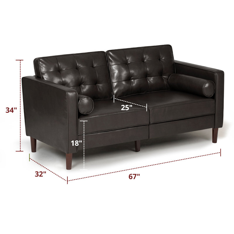 Canapé en similicuir Mandile, Simili cuir brun foncé, H 34 po x l 67 po x P 32 po, 2