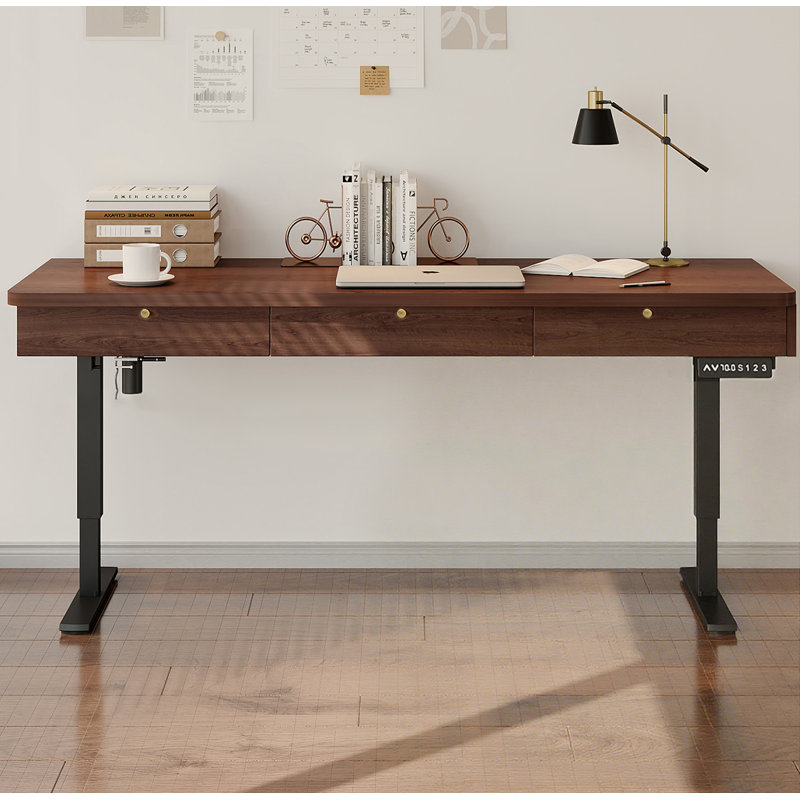 Bureau debout électrique réglable avec tiroirs, Brun, 33.9" H x 47.2" W x 23.6" D