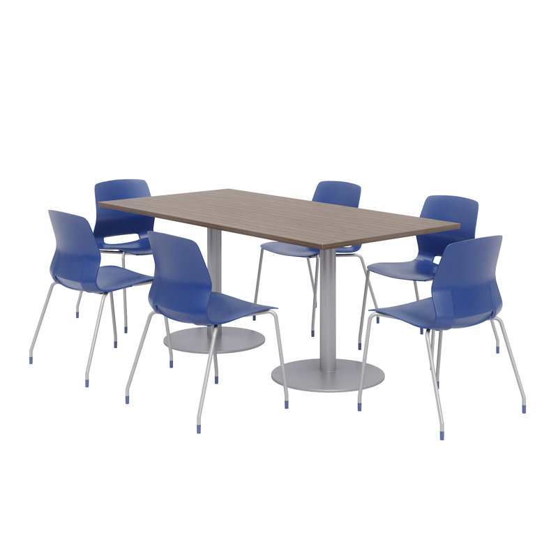 72" L Rectangular Breakroom Table and Chair Set, Studio Teak, Navy