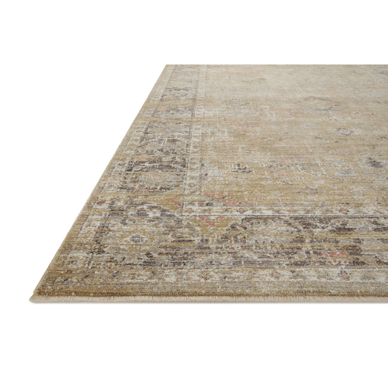 Millie Gold and Charcoal Floral Synthetic Runner Rug 3' x 8'