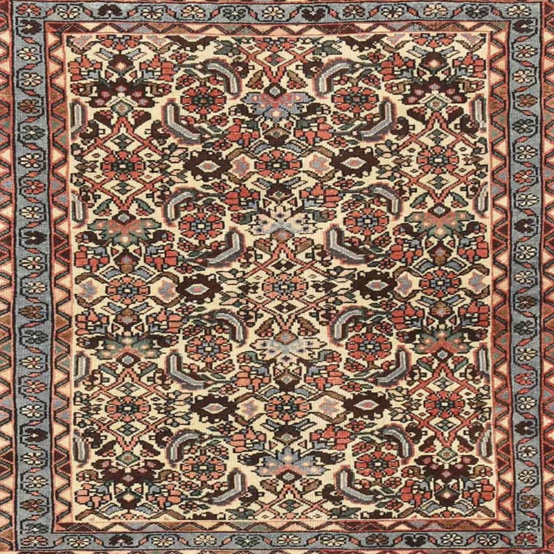 Tapis traditionnel mehroon/noir/bleu, Carré 3 pi