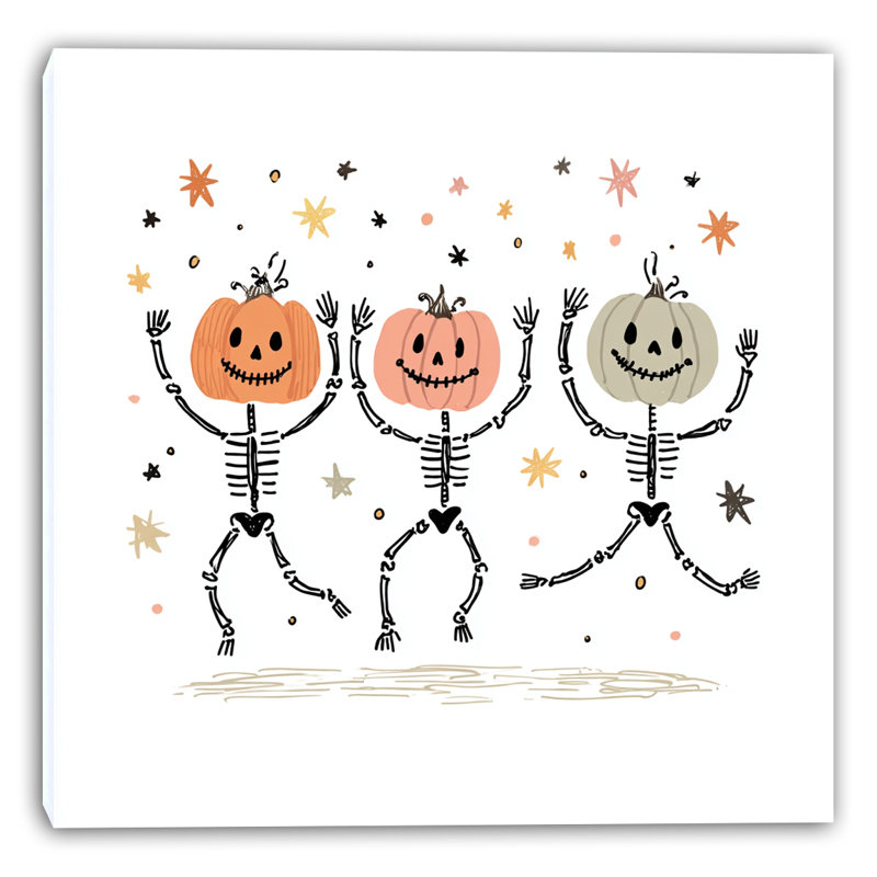 «Dancing Pumpkin Skeletons 1», art mural sur toile tendue, H 20 po x l 20 po