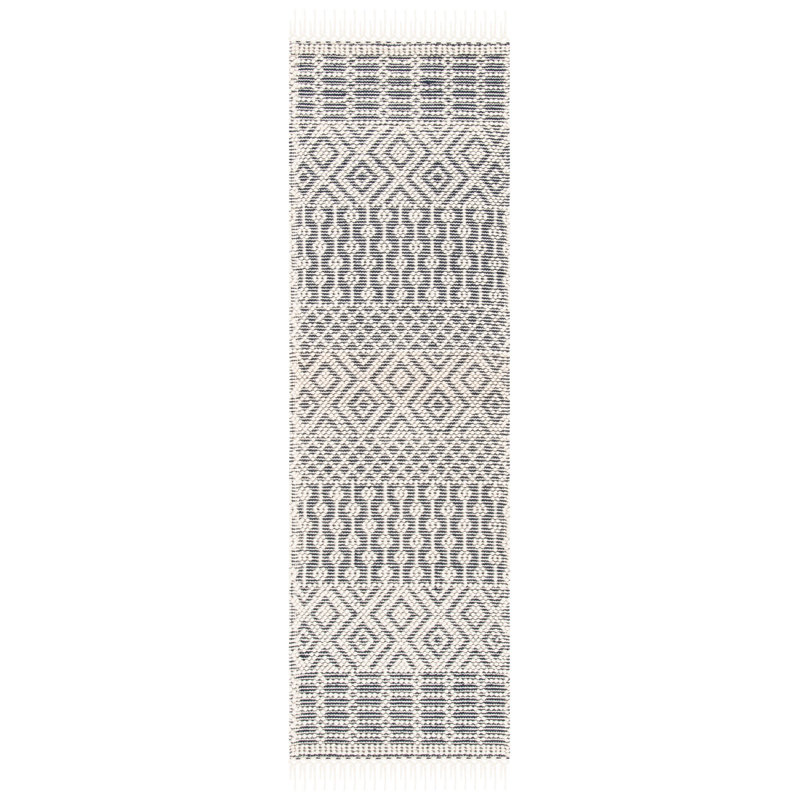 Aldeline Southwestren Handmade Flatweave Wool Ivory/Navy Area Rug, Runner 2'3" x 14'