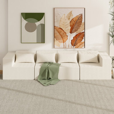 Minimalist Modular Corduroy Cloud Couch Sectional, Oversized Boneless Memory Foam Sofa for Living Room, Modern Comfy Couch by Latitude Run