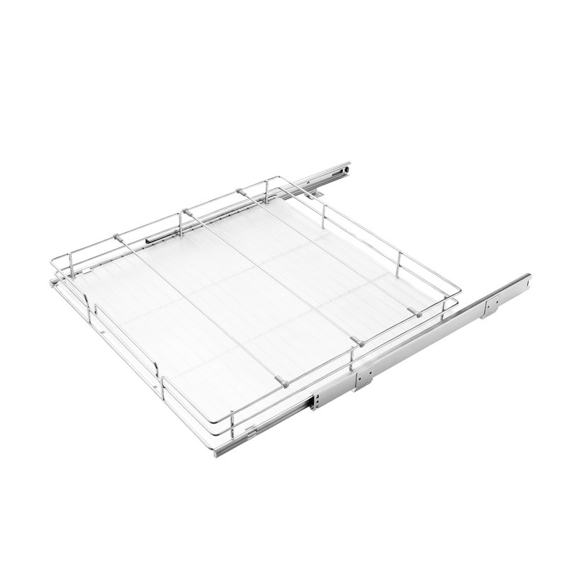 Organisateur de placard coulissant 53,7 cm (L) x 53,3 cm (P) avec tiroirs coulissants en acier, idéal pour la cuisine, la salle de bain, le garde-manger et le rangement à domicile, fini chromé, étagères coulissantes durables pour meubles bas.