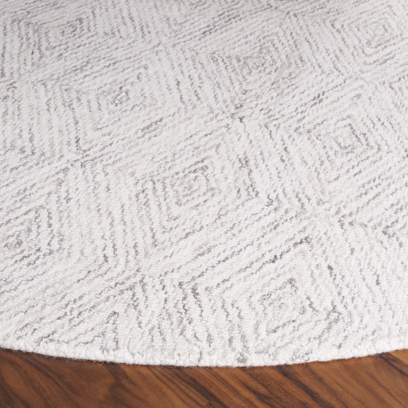 Tapis géométrique en laine / coton touffeté à la main Suhayl, Rond 6 pi