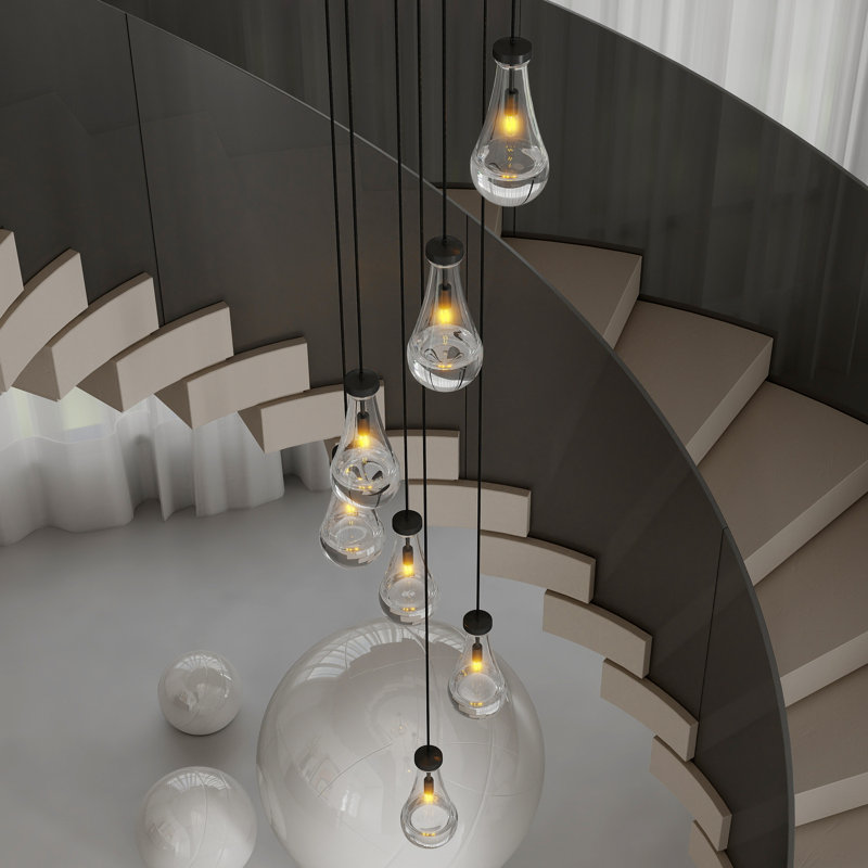 Lustre spirale moderne en laiton et verre pour entrée, escalier ou salon, Noir mat, 7 lumières