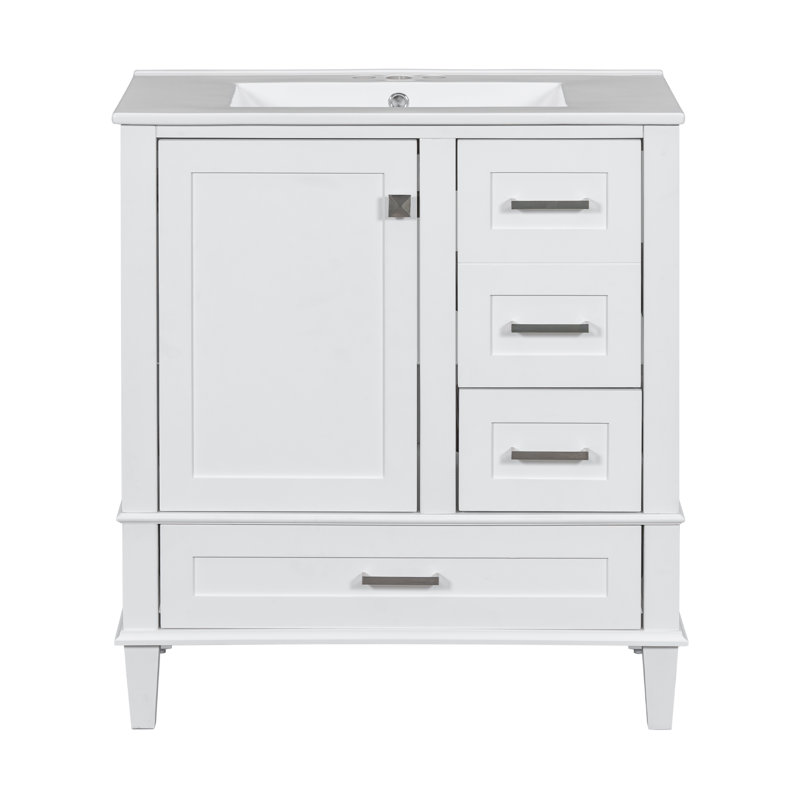 Ensemble de meuble-lavabo moderne 30 "avec lavabo - porte à fermeture douce et 3 tiroirs, structure en bois massif, Grey