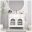 Meuble-lavabo blanc 35,6 po avec porte en verre à motifs et lavabo, armoire en bois aggloméré blanc-130191401