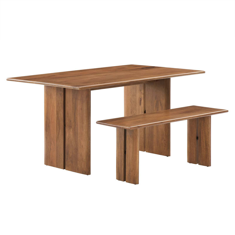 Modway Amistad Wood Dining Table and Bench Set, 30" H x 51" L x 60" W, Walnut