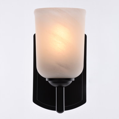 Éclairage de salle de bain noir mat à 1 lumière Laurelhurst, 4,75 po de largeur, verre marbré blanc, acier, à intensité variable, compatible DEL, fixation réversible