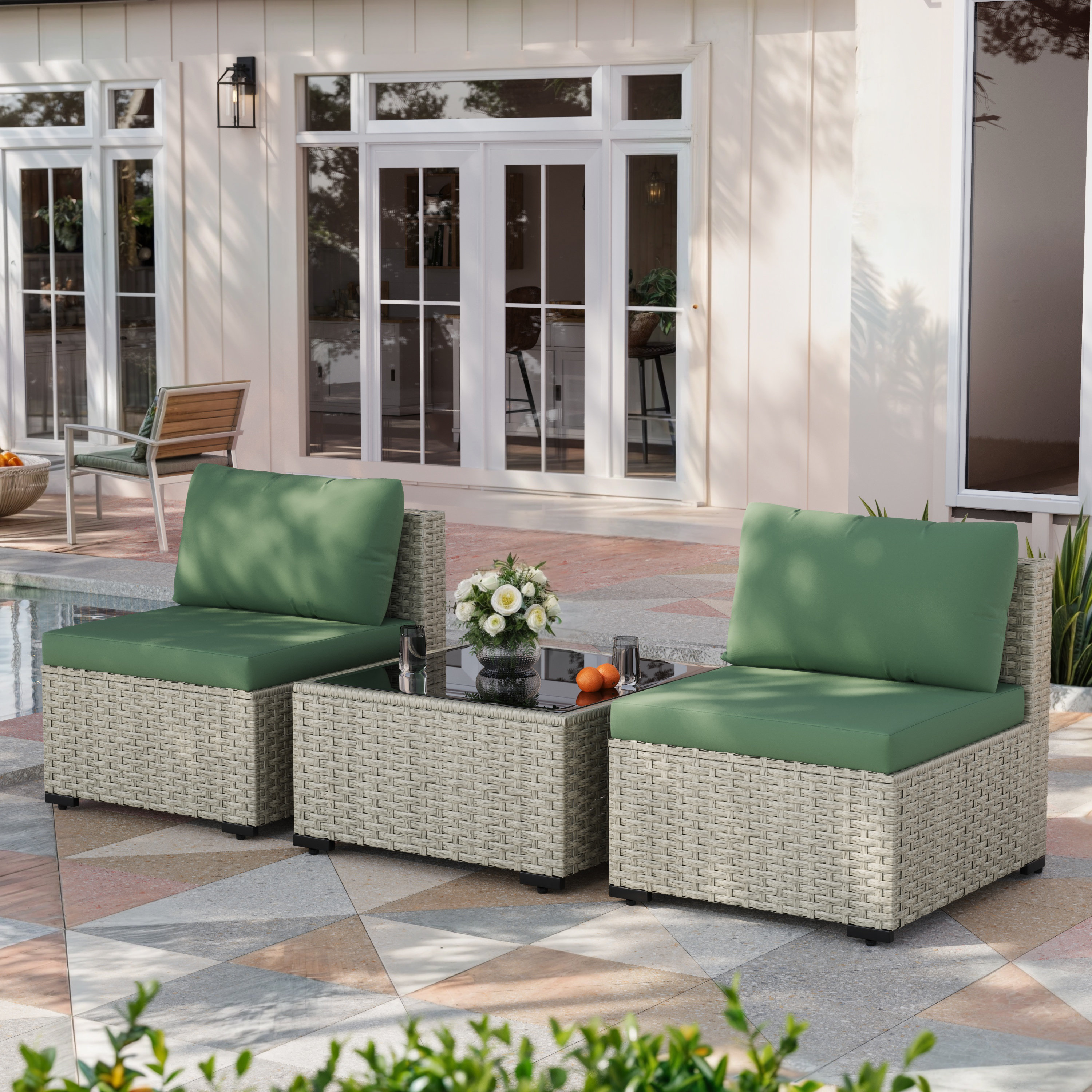 Ebern Designs 3 Pieces Design-Oriented Rattan Patio Conversation Sets ...