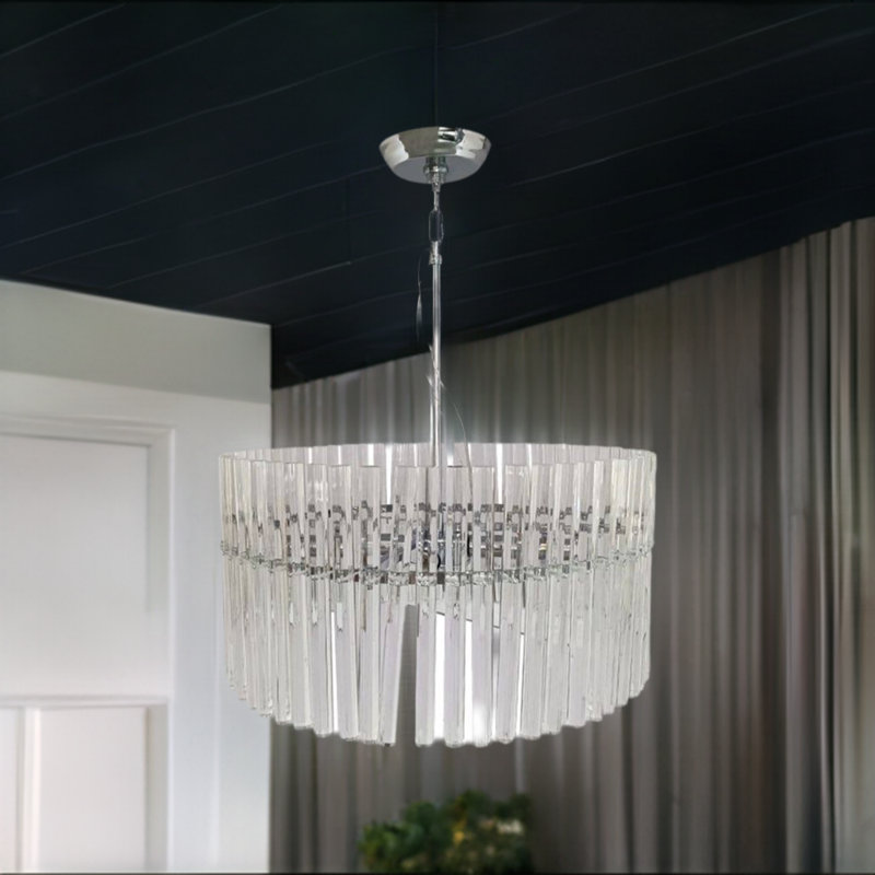 Lustre cylindrique unique à 4 lumières avec accents de cristal Habibah, Chrome
