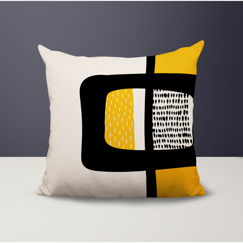 Coussin carré intérieur / extérieur pia, H 15 po x l 15 po, Jaune / noir / blanc cassé