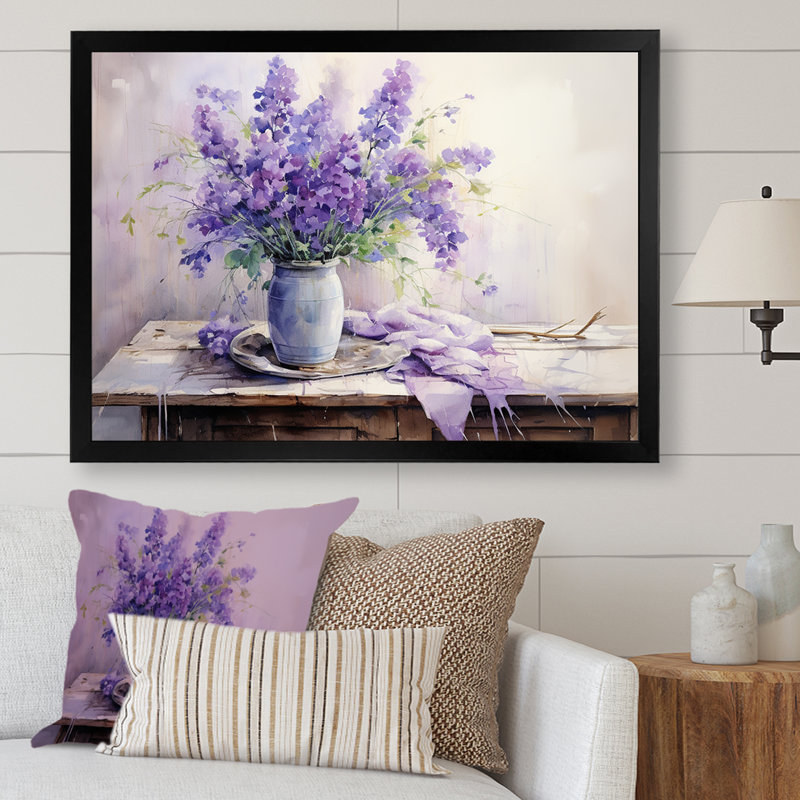 «Violets Farmhouse Still Life - Violets», art mural, H 34 po x l 44 po x P 1,5 po, Cadre simple noir