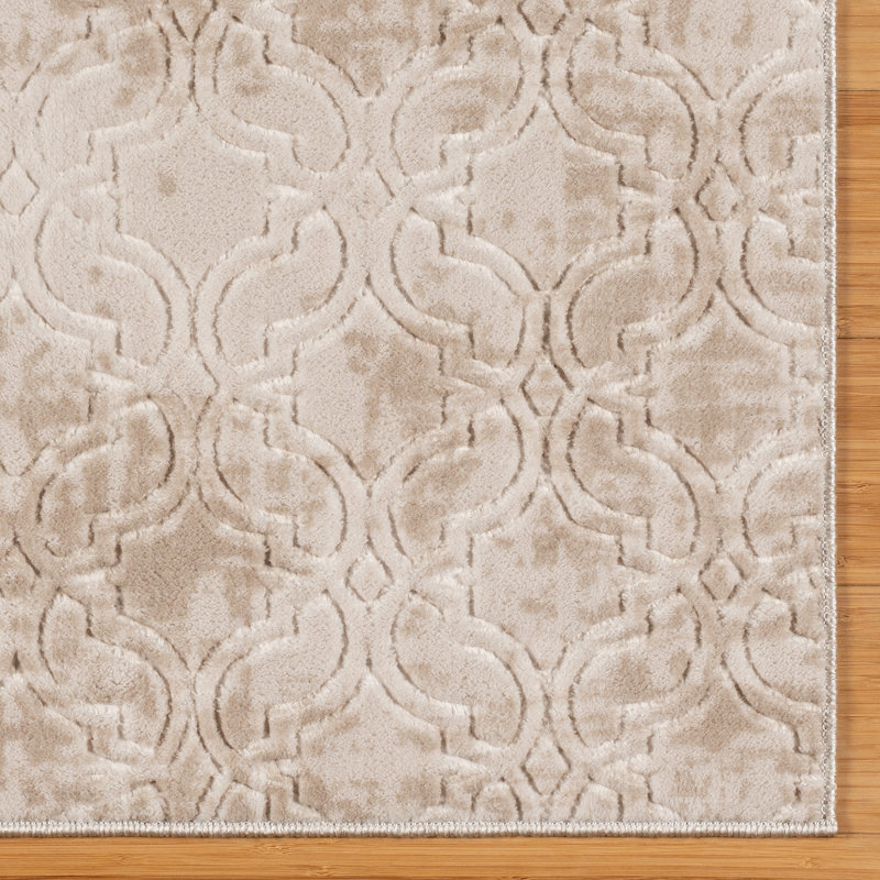 Aubepine Thandi Beige Embossed Transitional Geometric Indoor Area Rug, Soft Polyester – Living Room & Bedroom - Beige