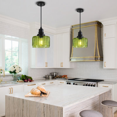 2-Light Vintage Pendant Lights Kitchen Island, Green Glass Kitchen Pendant Lighting