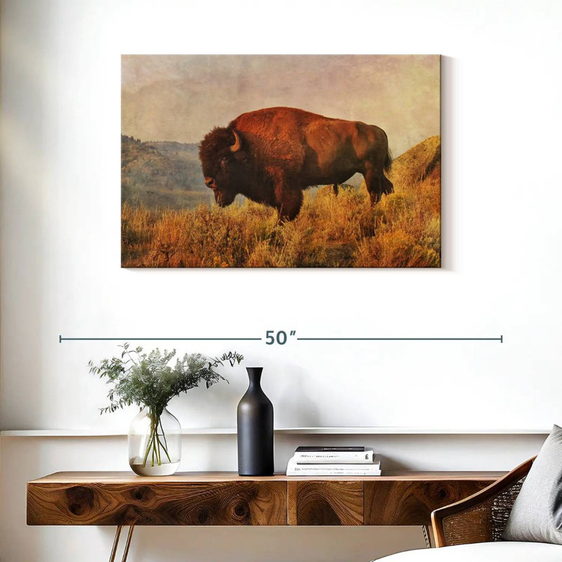 Bison sauvage sur le terrain, H 24 po x l 36 po