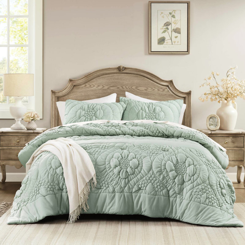 Couette King 3 couleurs Sauge, motif floral élégant, douceur moelleuse et toucher confortable, tricotée pour tous usages, teinte standard 100, texture douce comme un nuage, tricotée, lavable à la machine