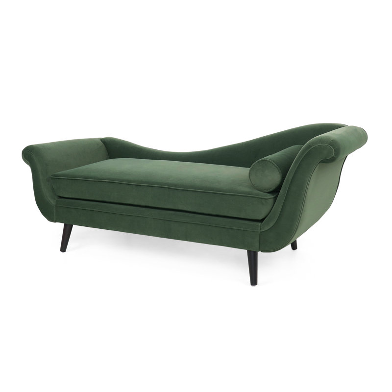 Chaise longue moderne rembourrée avec accoudoirs à volutes Calix, Mélange de polyester sauge