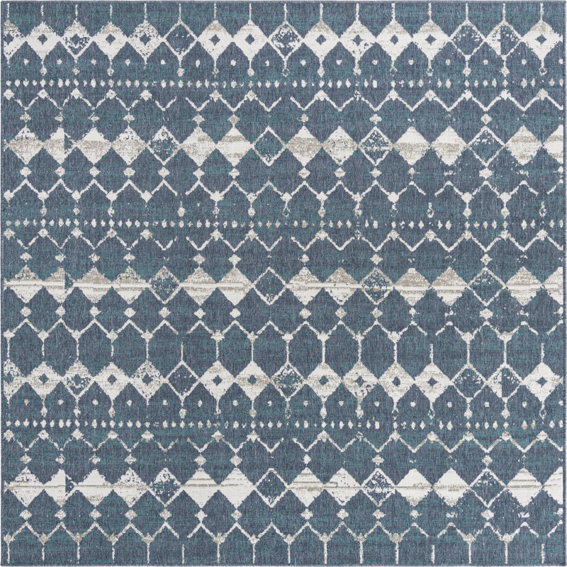 Outdoor Preen Area Rug Blue Color, Square 7'10"