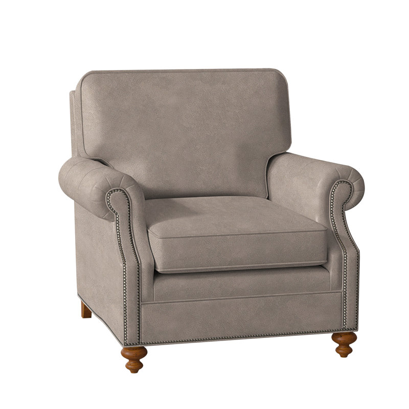 West Haven Upholstered Club Chair, Anilina Cacao Genuine Leather, New Classiques, Gunmetal