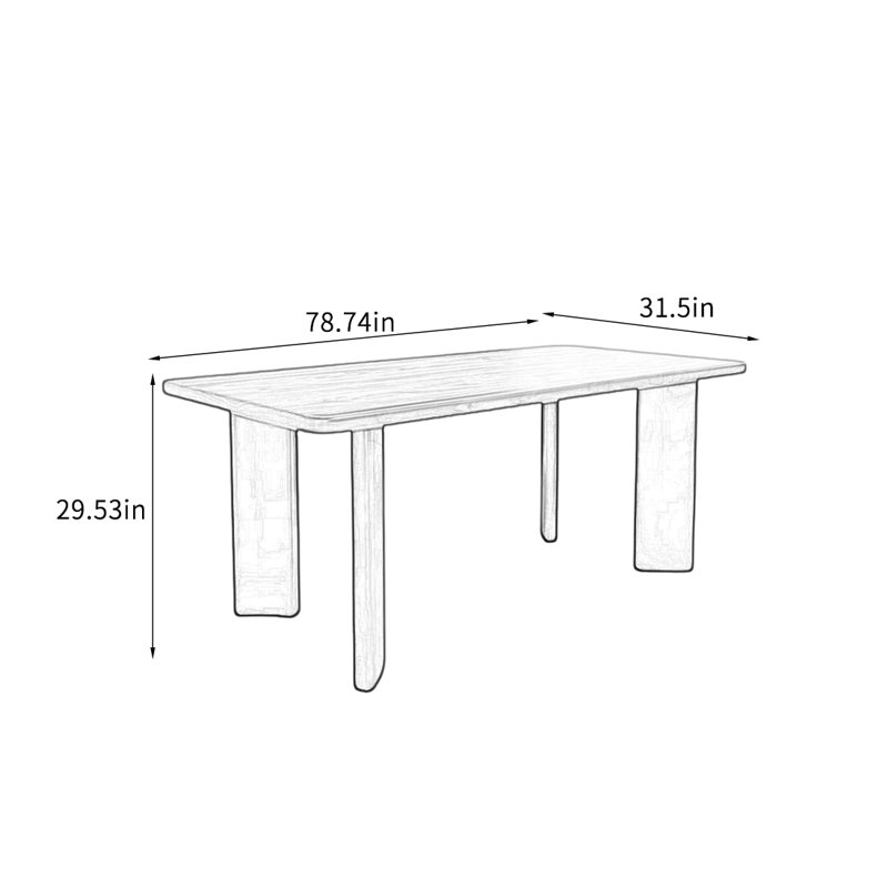 Mid-Century Simple Rectangular Dining Table., 29.53"H x 78.74"L x 31.5"W