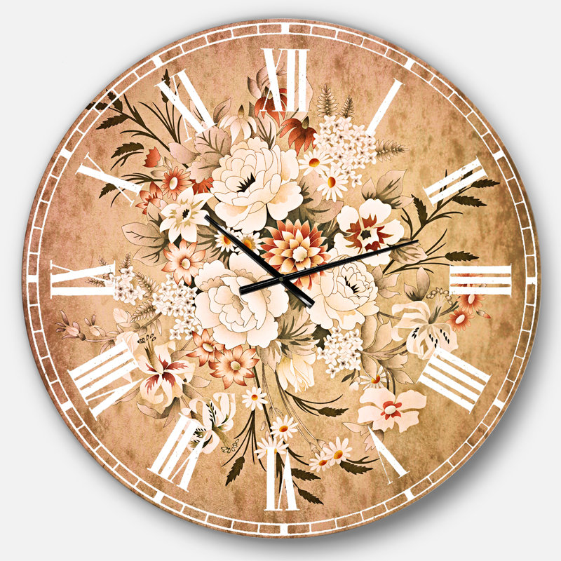 Motif floral blanc et jaune - Horloge murale traditionnelle, Surdimensionné