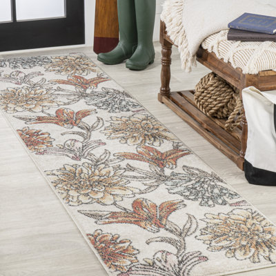 Jasire Modern Botanical Flower Orange/Blue/Cream Rug