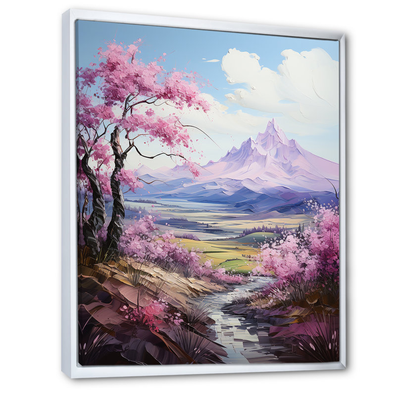 Lilas mauves dans un charme de montagne sur toile, Cadre flottant blanc, H 32 po x l 24 po x P 1 po