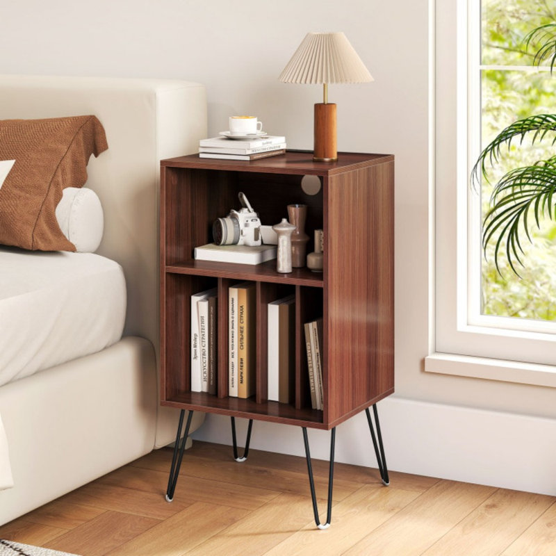 Support pour tourne-disque avec station de charge pour la chambre à coucher du salon, Noyer
