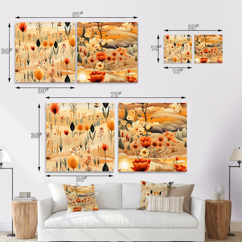 Aubepine - ensemble de 2 art mural en verre acrylique, H 36 po x l 73 po