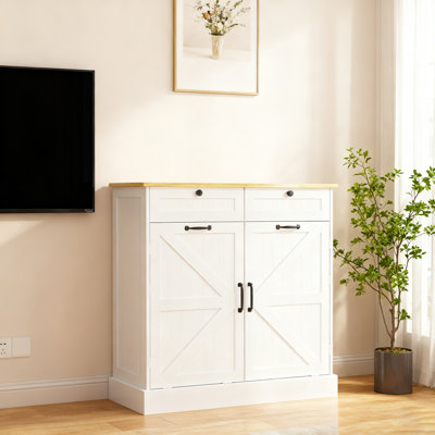 Double Trash Can Cabinet with Barn Door, 10-Gallon Hidden Garbage Bin Storage for Kitchen & Laundry Room