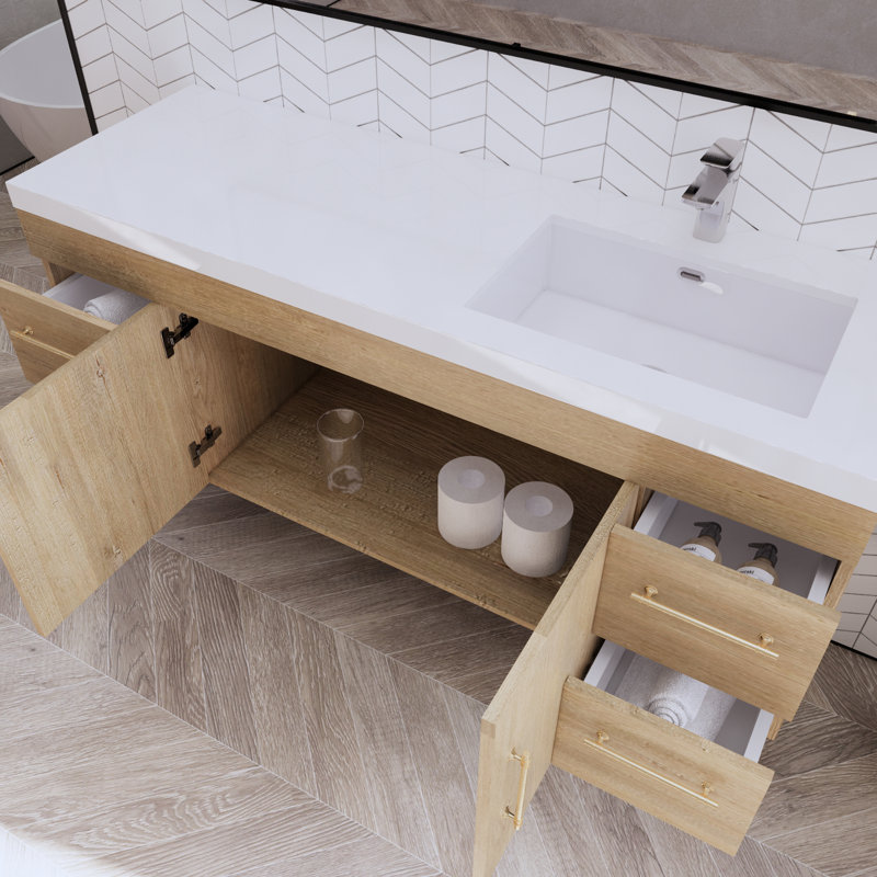 59.06'' Single Bathroom Vanity with Acrylic Top, Oak