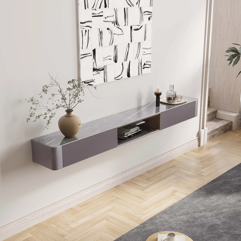 FLOAT -  Modern Minimalist Floating TV Stand, Gray, 12.6"H x 94.49"L x 15.75"W